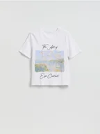 Koszulki i topy damskie - Reserved - Bawełniany t-shirt z nadrukiem - biały - miniaturka - grafika 1