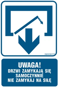 RB010 UWAGA! DRZWI ZAMYKAJĄ SIĘ SAMOCZYNNIE, PN - PŁYTA PCV 1MM; (150X225MM) - Systemy ekspozycyjne i znaki informacyjne - miniaturka - grafika 1