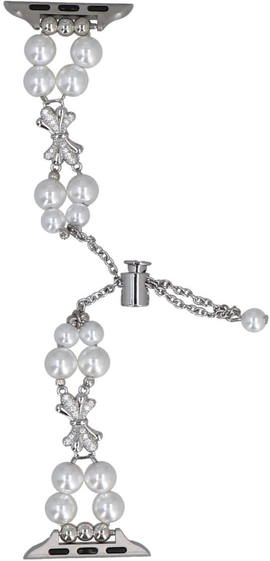 GlacierX Nowa bransoleta do smartwatcha GlacierX Slider Clasp Double Chain Pearl Bracelet White Gleam do Apple Watch 38/40/41mm Perłowa