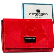 Portfele - Portfel damski na karty PETERSON skóra naturalna i ekologiczna rfid stop średniej wielkości czerwony na zatrzask modny motyw roślinny pudełko prezen.. - miniaturka - grafika 1