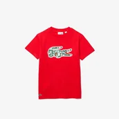 Koszulki dla dziewczynek - Lacoste Dziecięca koszulka bawełniana z nadrukiem krokodyla z okrągłymj dekoltem - miniaturka - grafika 1