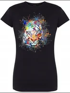Koszulki i topy damskie - Tygrys Kolorowy Damski Modny T-shirt Nadruk R.XXL - miniaturka - grafika 1