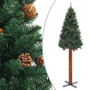 Choinki - vidaXL Smukła choinka z drewnem i szyszkami, zielona, 150 cm, PVC - miniaturka - grafika 1