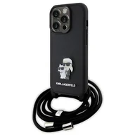 Etui i futerały do telefonów - Etui KARL LAGERFELD Crossbody Saffiano Metal Pin Karl &amp; Choupette do Apple iPhone 15 Pro Czarny - miniaturka - grafika 1