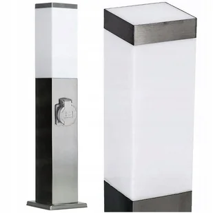 Lampa Ogrodowa słupek 45 cm E27 z gniazdem 230V INOX - Lampy ogrodowe - miniaturka - grafika 1