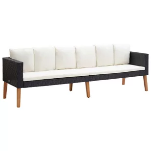 vidaXL 3-osobowa sofa ogrodowa z poduszkami, rattan PE, czarny - Sofy ogrodowe - miniaturka - grafika 1