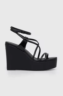 Calvin Klein sandały skórzane WEDGE kolor czarny HW0HW01952 - Sandały damskie - miniaturka - grafika 1