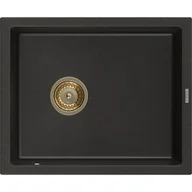 Zlewozmywaki - Mexen Pedro zlewozmywak granitowy 1-komorowy 560 x 460 mm, czarny/złoty metalik, syfon złoty - miniaturka - grafika 1