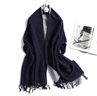 Apaszki i szaliki damskie - Szal szalik damski 100% kaszmirowy granatowy szary - miniaturka - grafika 1