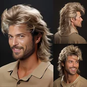 Ozdoby do włosów - TEMU BOZITOH Retro 80s Mullet Peruka dla Mężczyzn - Jasnobrązowa, Kudłata, Włókno o Wysokiej Temperaturze, Idealna do Cosplay, Halloween, Imprezy i - miniaturka - grafika 1