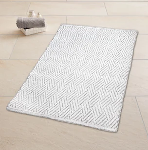 Kleine Wolke Switch Dwustronny dywanik łazienkowy ręcznie tkany 60x90 cm Macadamia beż i biały - Dywaniki łazienkowe - miniaturka - grafika 1