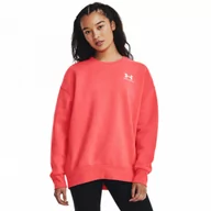 Bluzy sportowe damskie - Damska bluza dresowa nierozpinana bez kaptura Under Armour Essential Flc OS Crew - koralowa - UNDER ARMOUR - miniaturka - grafika 1