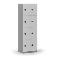 Szafki biurowe - Drewniana szafka skrytkowa, 8 schowków, zamek RFID, szary/biały - miniaturka - grafika 1