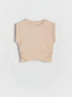 Reserved - Bawełniany t-shirt - beżowy - Koszulki dla dziewczynek - miniaturka - grafika 1