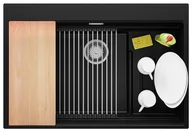 Zlewozmywaki - Zlewozmywak granitowy jednokomorowy + wkładka ociekowa gratis Oslo 80 Max Step Multilevel kolor Czarny metalik. Baterie kuchenne i syfon do wyboru. Primagran - miniaturka - grafika 1