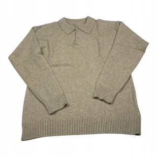 Sweter męski S z kołnierzykiem polo beżowo-szary - elegancki i ciepły - Swetry męskie - miniaturka - grafika 1