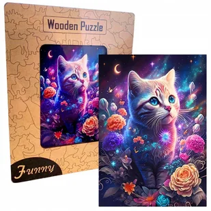 Drewniane Puzzle Edukacyjne A3 Kolorowy Kotek Dzieci i Dorośli 240el DUŻE - Puzzle - miniaturka - grafika 1