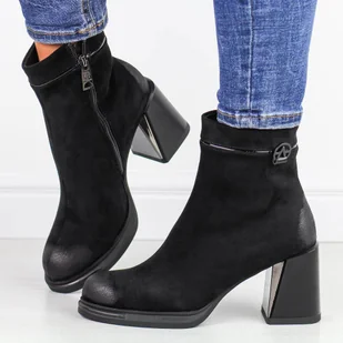 Czarne zamszowe botki damskie na słupku Vinceza 58405 - Botki damskie - miniaturka - grafika 1