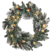 Ozdoby bożonarodzeniowe - Lumarko Ośnieżony wianek świąteczny ze światełkami ⌀ 30 cm zielony WAPTA! - miniaturka - grafika 1