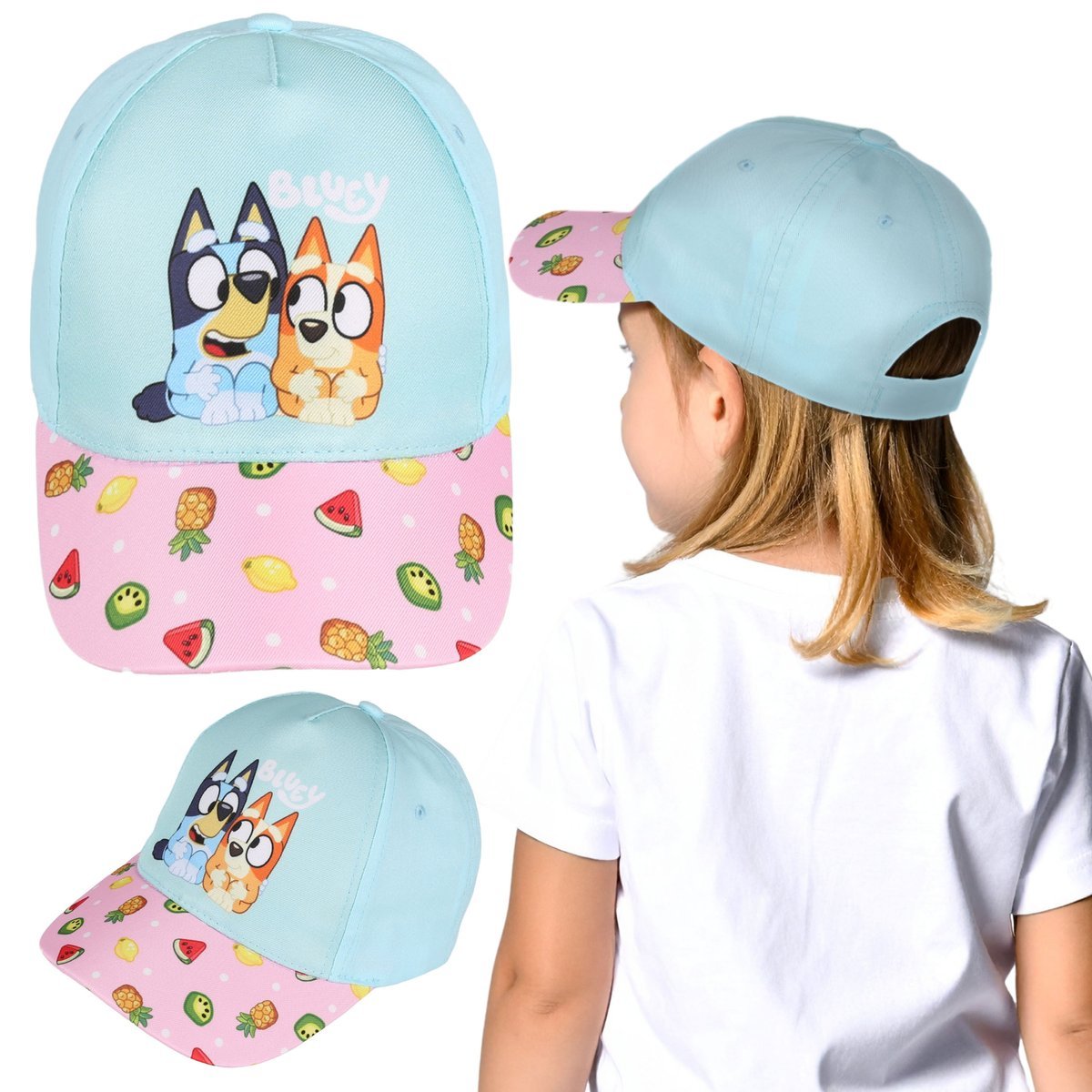 Bluey Turkusowo-różowa BAWEŁNIANA czapka z daszkiem NA LATO dla dziewczynki 100% BAWEŁNA 52 cm