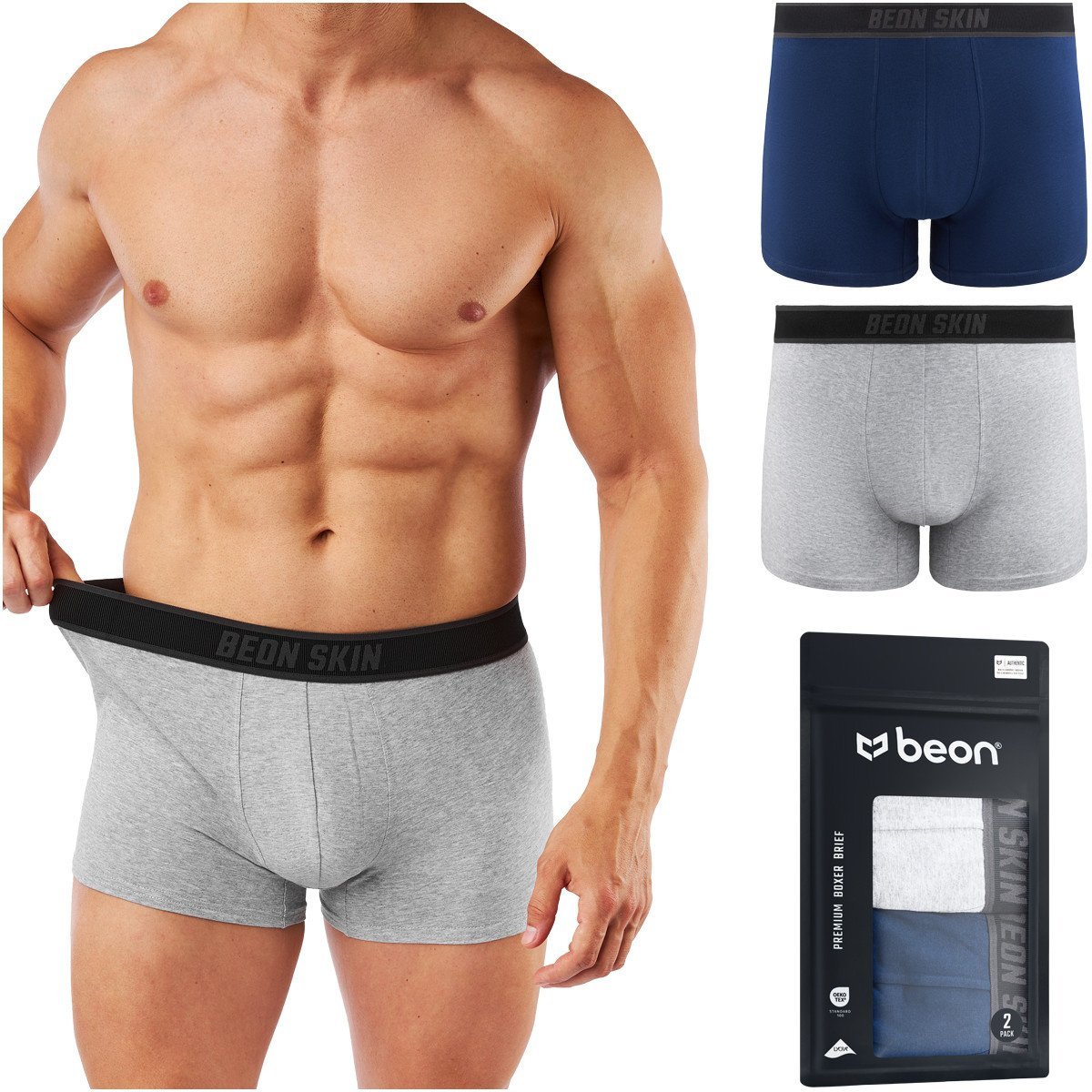 Bokserki męskie Beon MB-G11 Navy Blue 1x, Granite Grey 1x XXL
