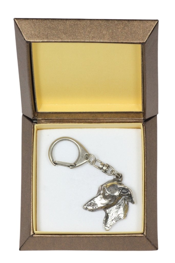Charcik włoski, Italian Greyhound - posrebrzany brelok do kluczy z psem w pudełku prezentowym, ozdoba torebki, zawieszka do plecaka marki Art-Dog
