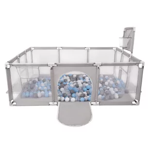 Selonis Boisko BO-100X z piłeczkami 6cm szary: szary-biały-transparent-babyblue 180x122x62/900piłek Zabawka kojec - Łóżeczka i kojce - miniaturka - grafika 1