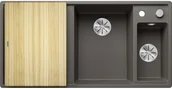 Zlewozmywaki - Zlewozmywak granitowy BLANCO Axia III 6 S Silgranit Wulkaniczny szary + deska jesionowa + odsączarka stalowa 527229 - miniaturka - grafika 1