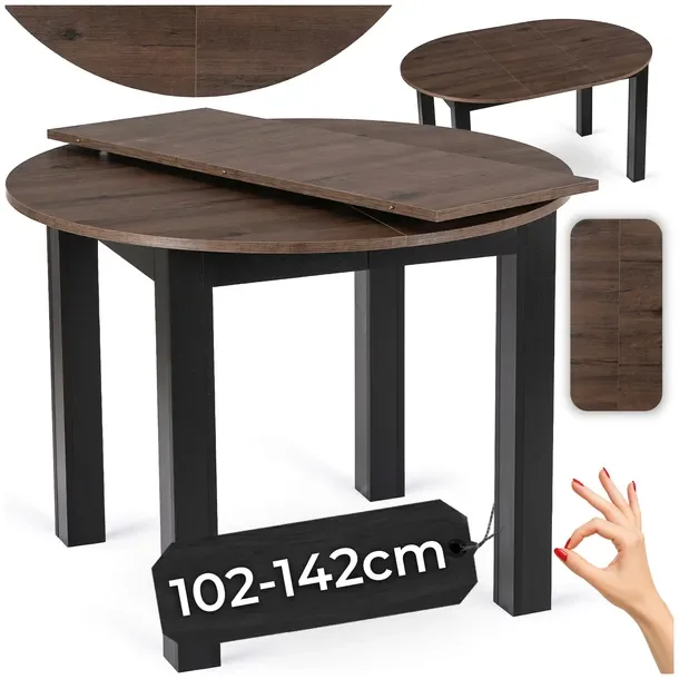Stół Rozkładany Okrągły Kuchenny Do Jadalni Salon Orzech HARRY 102-142 cm