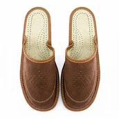 Kapcie męskie - Skórzane Pantofle Męskie Skóra Kapcie Laczki Ciapy - miniaturka - grafika 1