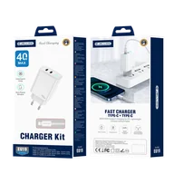 Ładowarki do telefonów - JELLICO ładowarka sieciowa EU19 GaN PD 40W 2xUSB-C + kabel USB-C - Lightning Biały - miniaturka - grafika 1
