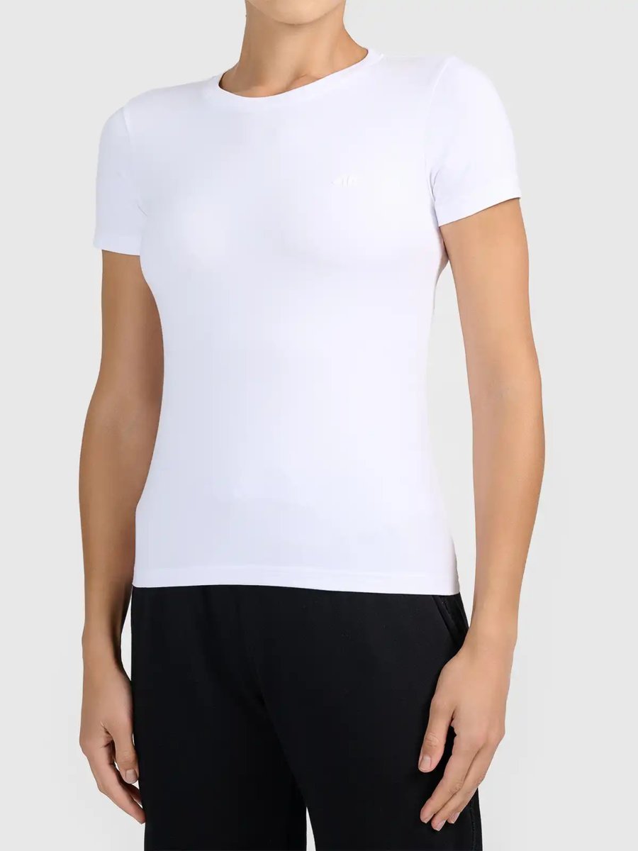 T-shirt slim z kolekcji basic damski 4F 4FWMM00TTSHF3306-10S Biały XS