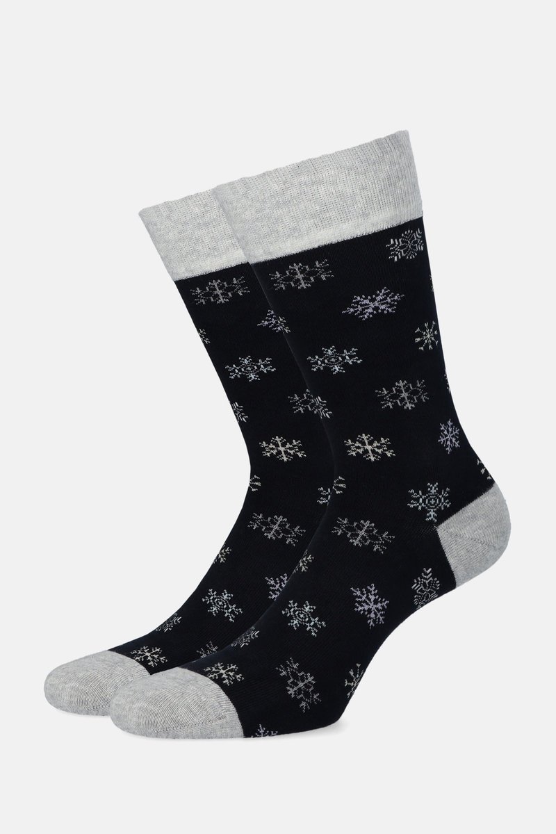 Skarpety Świąteczne Granatowo-Szare W Śnieżynki