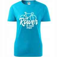 Koszulki i topy damskie - Damska Koszulka Nadruk Rowerowa Rower to mnie kręci Prezent dla Rowerzystki turkusowy S - miniaturka - grafika 1