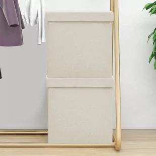 vidaXL Składane stołki ze schowkiem, 2 szt., kremowe, sztuczny len - Taborety i hokery - miniaturka - grafika 1