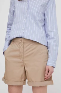 Tommy Hilfiger szorty damskie kolor beżowy gładkie high waist WW0WW42457 - Spodnie sportowe damskie - miniaturka - grafika 1