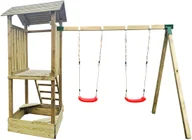 Place zabaw - Wieża Hektor z Daszkiem i Piaskownicą + Huśtawka Podwójna - miniaturka - grafika 1