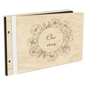 Albumy fotograficzne - Album Na Zdjęcia Pamiątka Ślubu Our Story W Drewnianej Oprawie Z Czarnymi Kartami Z Grawerem - miniaturka - grafika 1