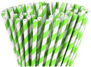 Słomki do napojów - Słomka papierowa biało-zielona 197mm x 6mm, 100 sztuk - miniaturka - grafika 1