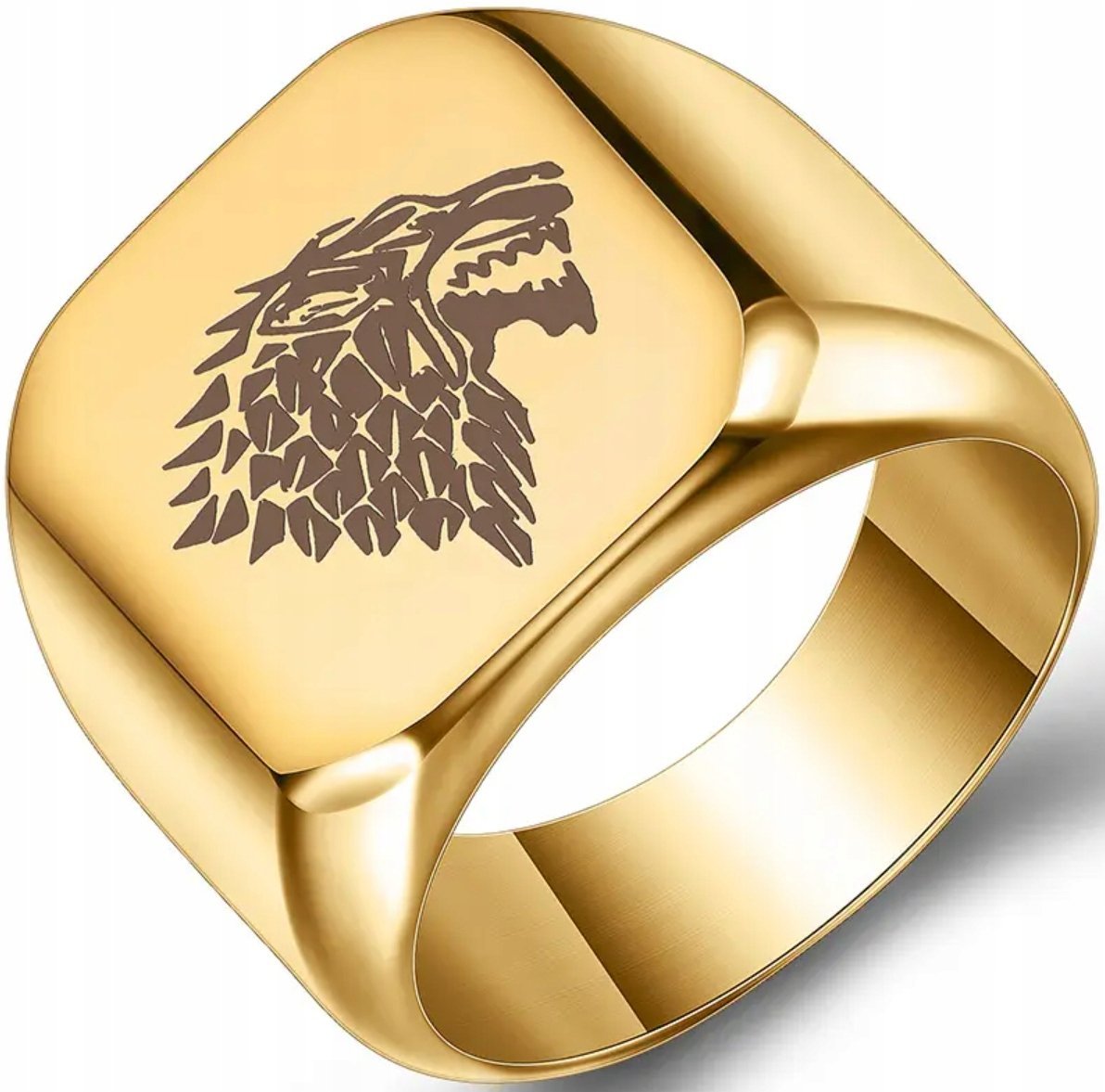 Złoty Sygnet z Wilkiem Wolf Wiedźmin Luksusowy Elegancki Stal Szlachetna