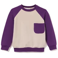 Bluzy damskie - Bluza dresowa z kieszonką dla mamy beżowo-fioletowa L - miniaturka - grafika 1