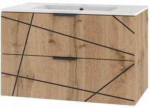 Szafka łazienkowa WOOD-01 z umywalką 80 cm z szufladami DĄB WOTAN - Szafki łazienkowe - miniaturka - grafika 1