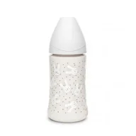 Butelki dla niemowląt - Suavinex Butelka Premium 270ml smoczek okrągły silikonowy 3 przepływowy Królik Szary Hygge Baby - miniaturka - grafika 1