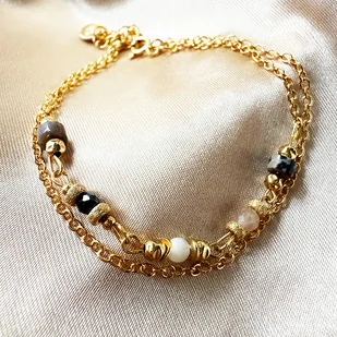 GAJA- łańcuszkowa Bransoletka z kamieni , jaspis, agat, perła, onyks złoto - Bransoletki - miniaturka - grafika 1