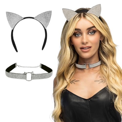 Boland 54589 – zestaw kostiumowy Diamond Cat, diadem, naszyjnik i opaska z kotkami, nakrycie głowy, akcesoria do kostiumów lub imprez tematycznych