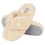 Kapcie damskie - Kapcie Damskie Soxo Futrzane Z Twardą Podeszwą Tpr Japonki Beżowe - 39–40 - miniaturka - grafika 1