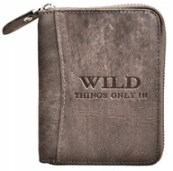 Portfele - Szary SKÓRZANY Portfel Męski Zasuwany na SUWAK Pionowy Młodzieżowy WILD !!! - miniaturka - grafika 1