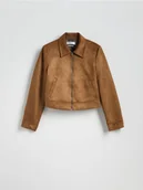 Kurtki damskie - Reserved - Kurtka z imitacji zamszu - brązowy - miniaturka - grafika 1