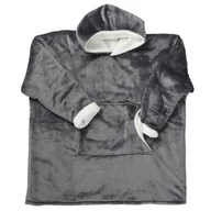 Bluzy damskie - Bluza ocieplana szeroka/ snuddie z kieszenią szara - miniaturka - grafika 1