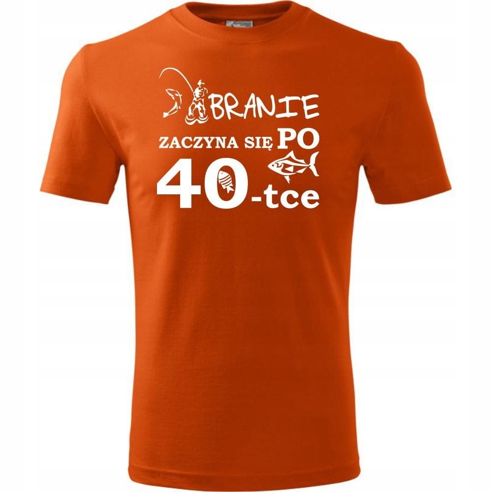 Męska Koszulka z Nadrukiem Branie ryba 40 na Prezent Urodzinowy dla Niego pomarańczowy XXL